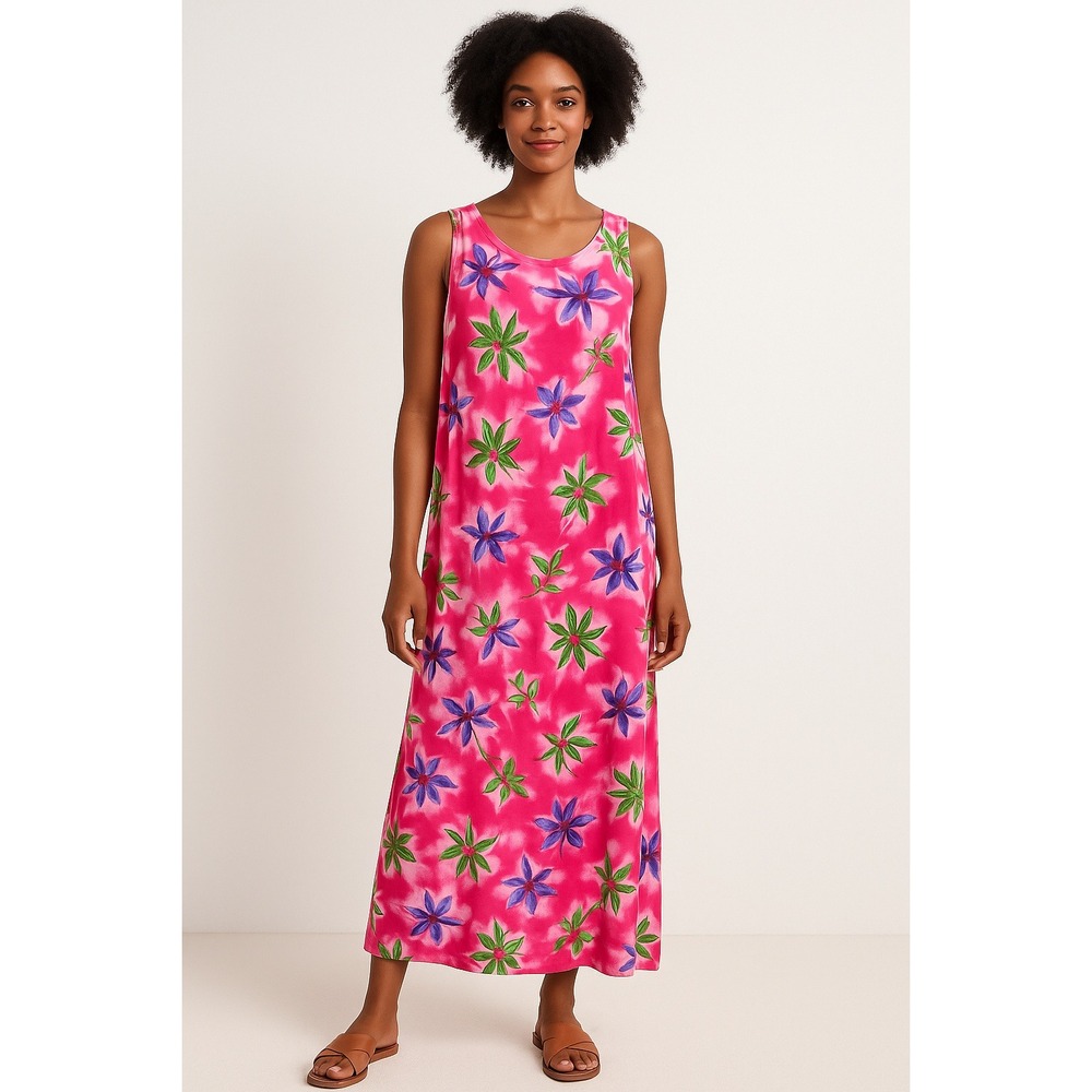 Phases Maxi Dress Hawaiian Pink‎ Floral Sleeveless Muumuu Casual Resort Wear XL